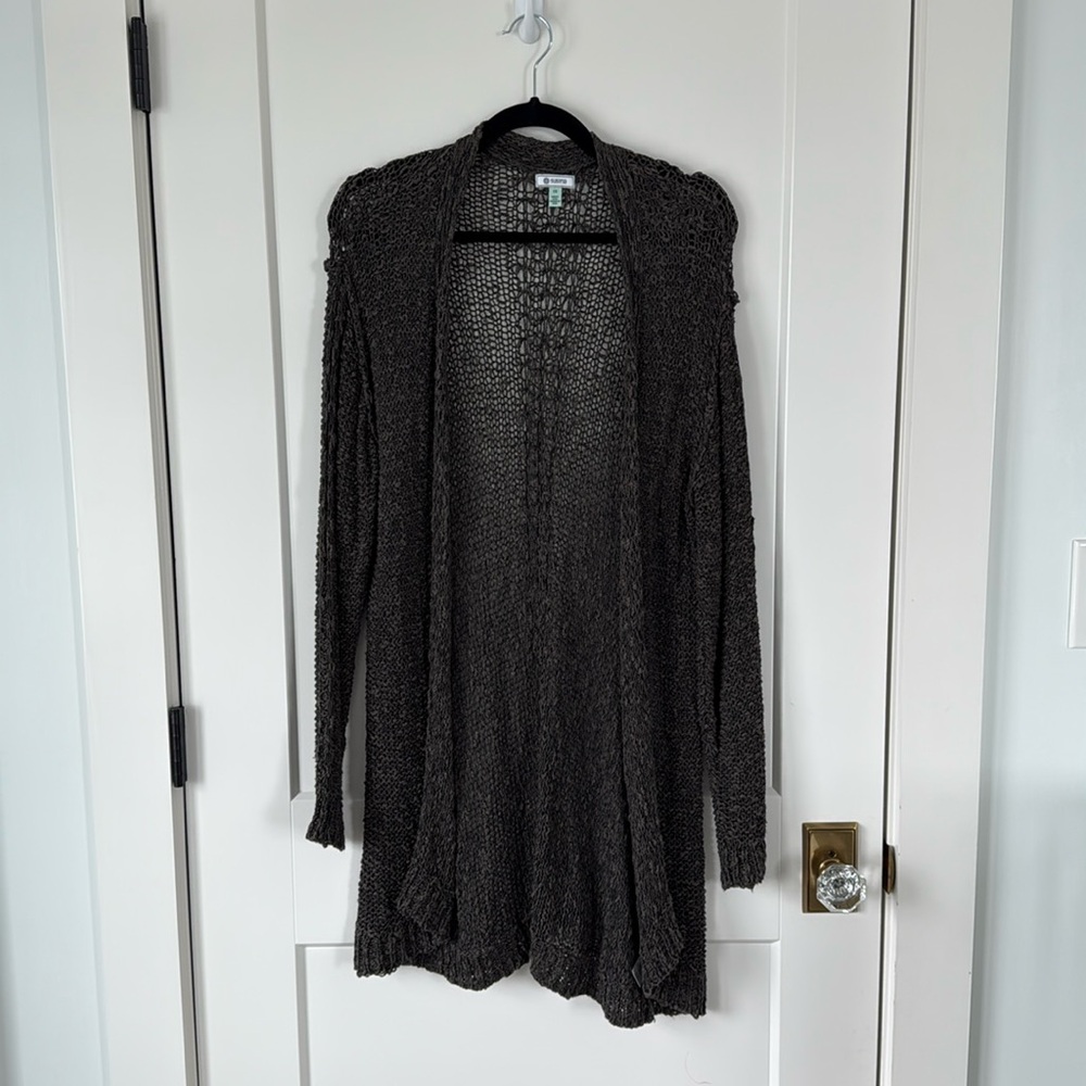 Susina open front cardigan sweater in gray/green